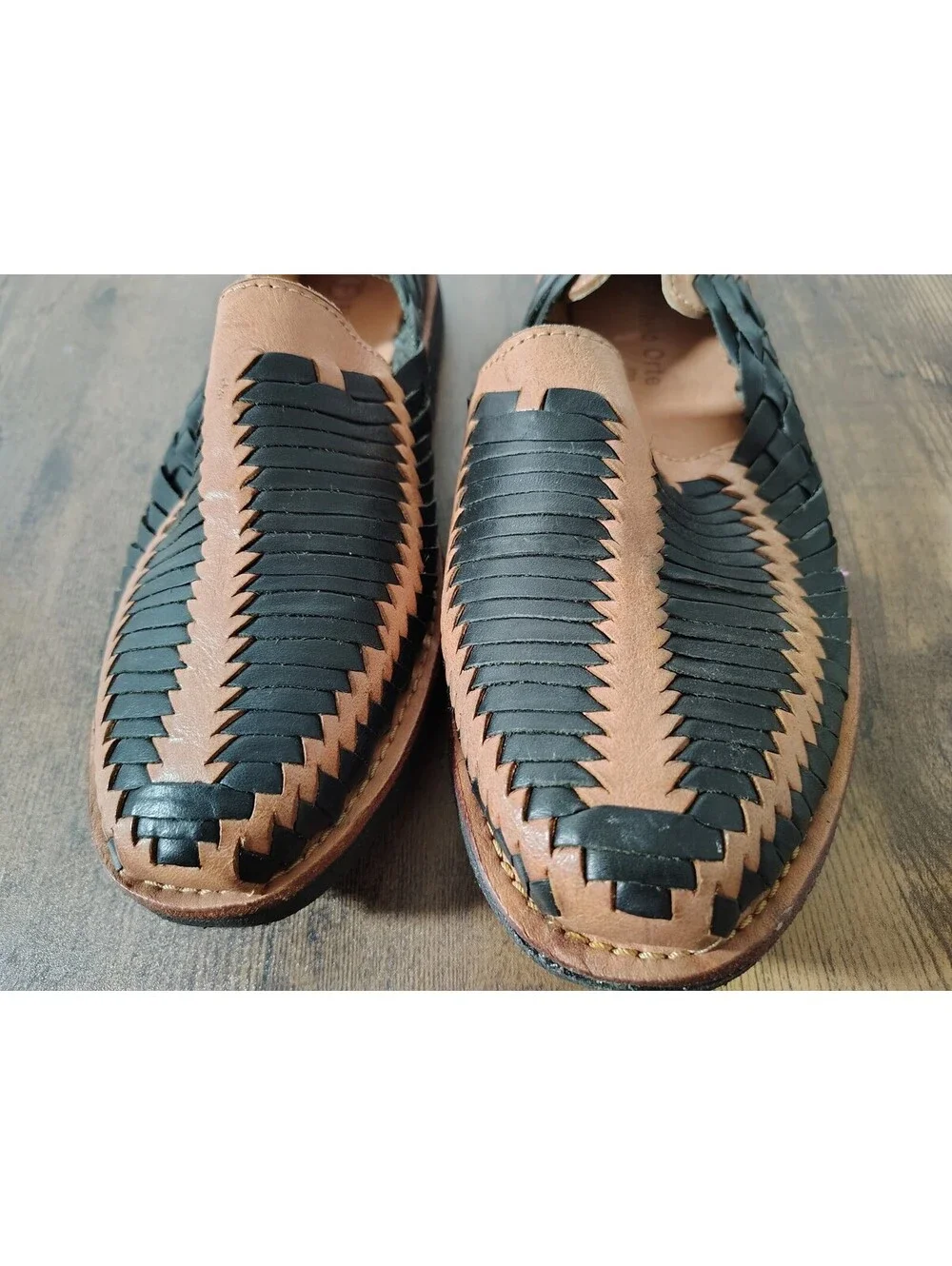 Mexican Men Huaraches Brown Black Flavio Orte Mexico Sz 14 (12 in) Boho Slip on
